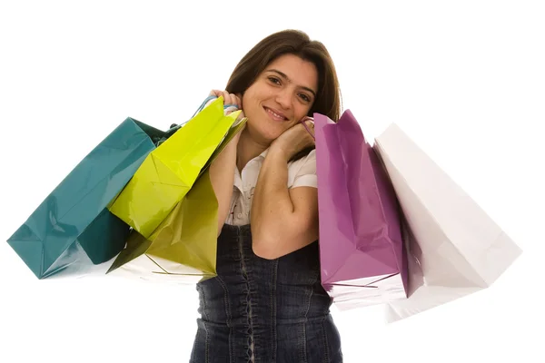 Felicidade da mulher após as compras — Fotografia de Stock