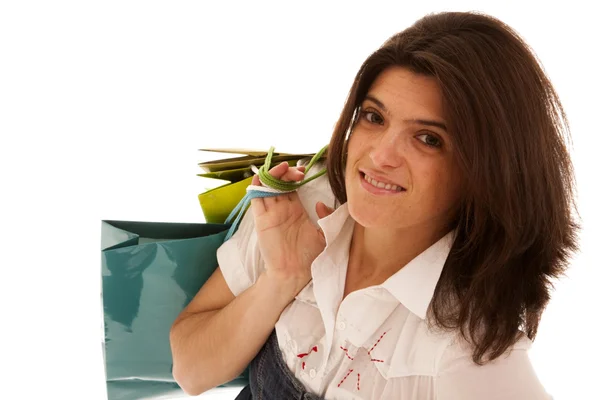 Женщина счастлива после покупок — стоковое фото