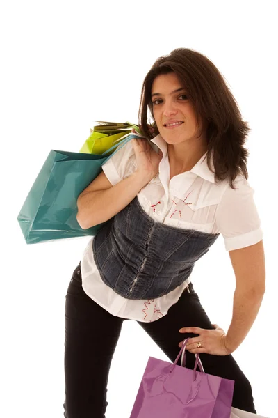 Gelukkig vrouw na het winkelen — Stockfoto