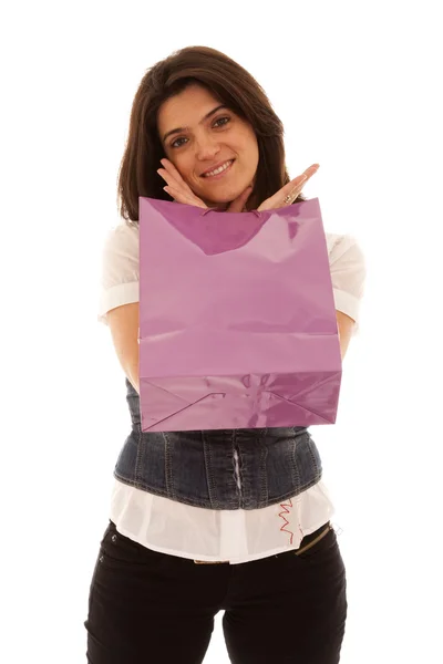 Ευτυχισμένη γυναίκα μετά τα ψώνια — Φωτογραφία Αρχείου