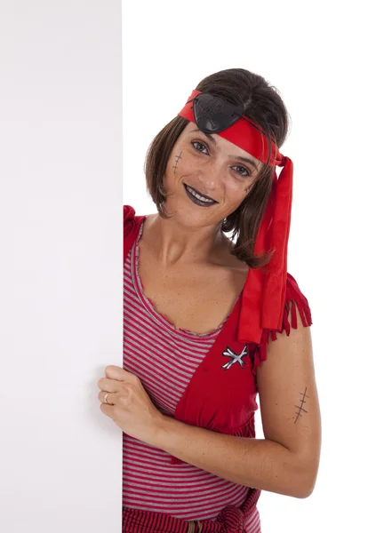 Піратська жінка тримає прапор — стокове фото