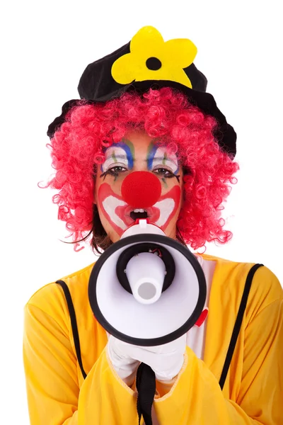 Clown drôle avec un mégaphone — Photo