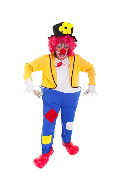 Buffo clown in possesso di denaro — Foto Stock