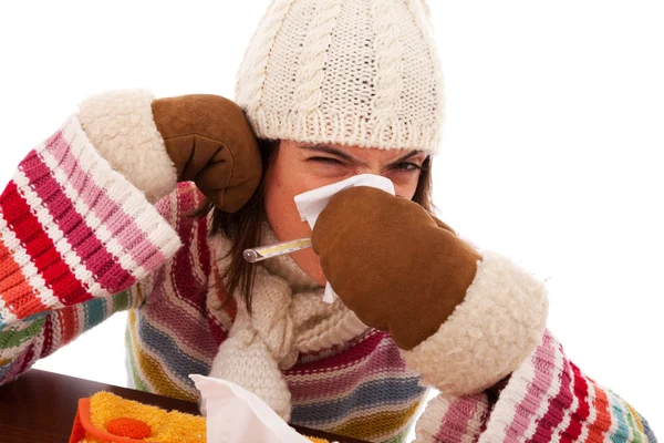Mulher com sintomas de gripe — Fotografia de Stock