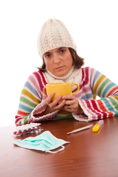 Mulher com sintomas de gripe — Fotografia de Stock