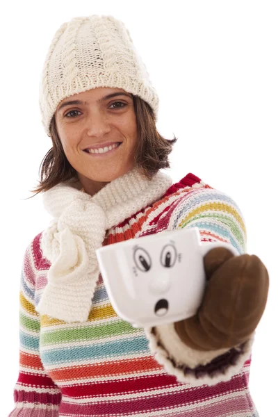 Woman with her hot drink cup — Stock Photo, Image