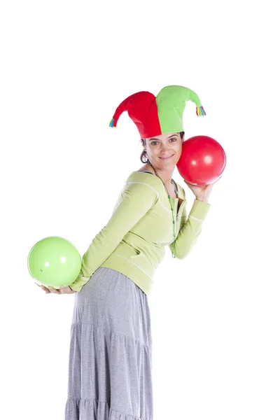 Mulher com um chapéu de brincalhão — Fotografia de Stock