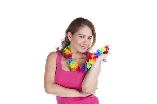 Happy woman with a Garland Stock Image