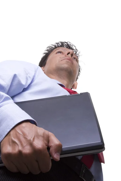 Affärsman bära en laptop — Stockfoto