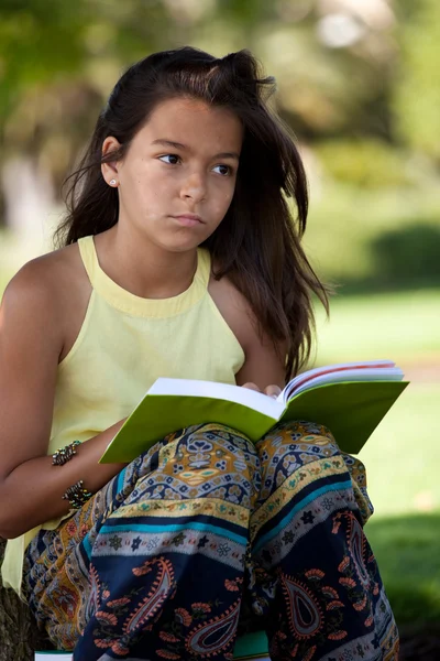 Dítě s knihou v parku Stock Fotografie