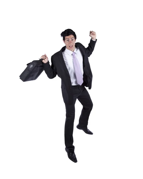 Feliz homem de negócios saltando — Fotografia de Stock
