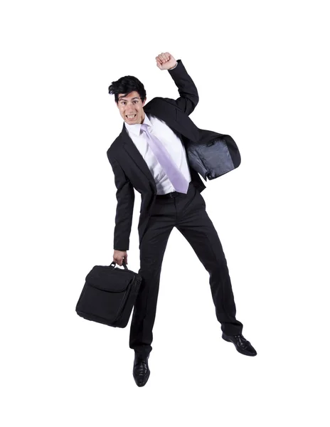 Feliz homem de negócios saltando — Fotografia de Stock