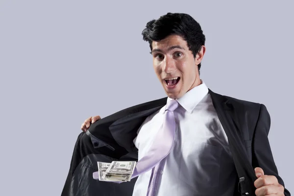 お金で飛んでいるネクタイを持ったビジネスマン — ストック写真