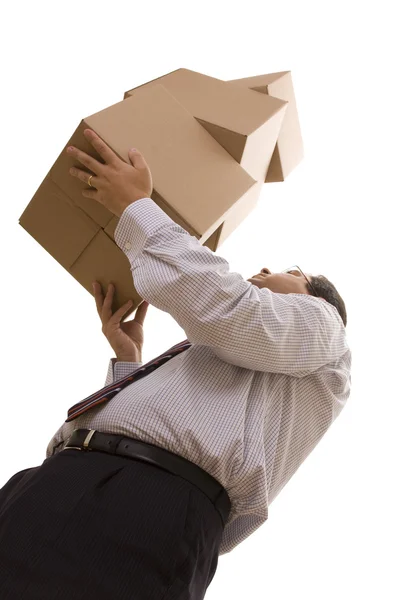 Holding a pile of parcels — Stock Photo, Image