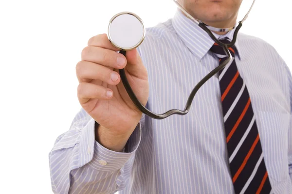 Stethoscope in the doctor hand — Stock Photo, Image