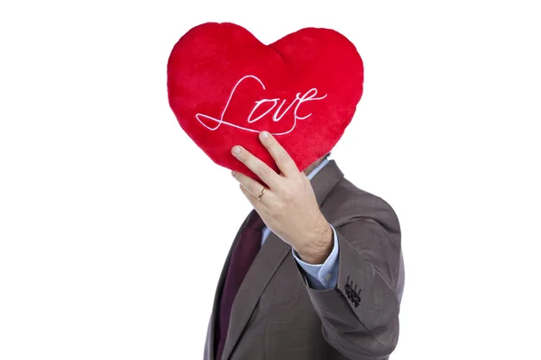 Businessman with love heart face — Stock Photo, Image