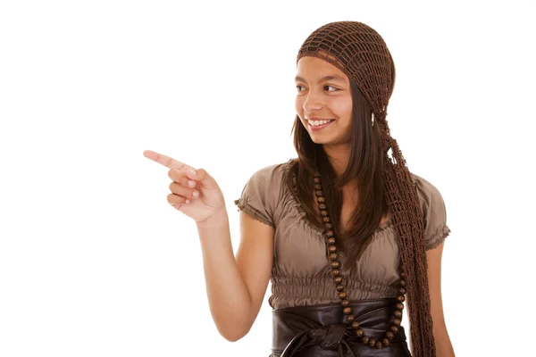 Teenager pointing to the copyspace — Stock Photo, Image