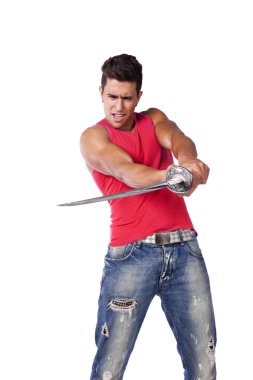 Warrior with ninja swords clipart