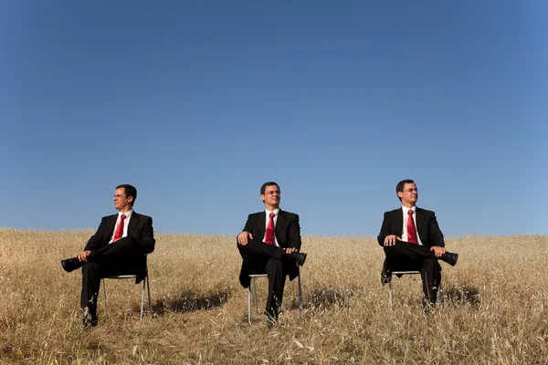 Tre affärsman på fältet — Stockfoto