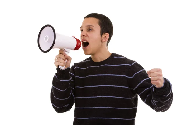 Shouting at the megaphone — Stock Photo, Image