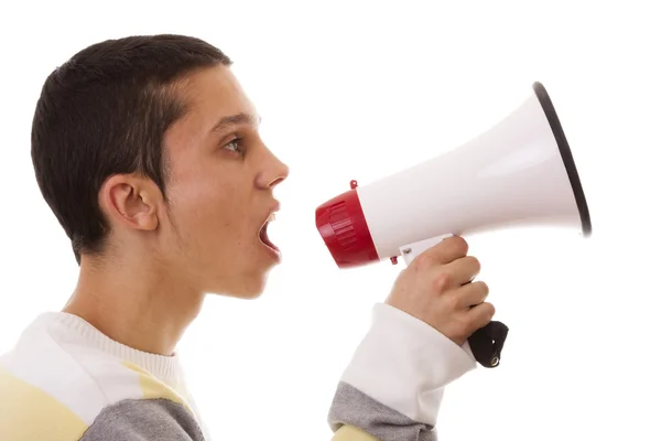 Shouting at the megaphone — Stock Photo, Image