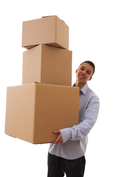 Holding a stack of parcels — Stock Photo, Image