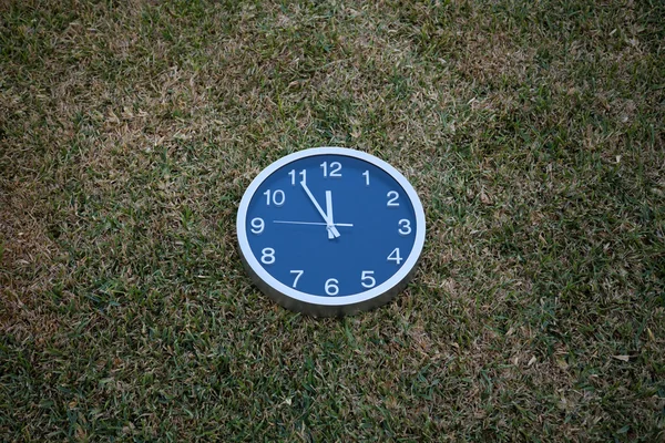 Relógio de parede na grama — Fotografia de Stock