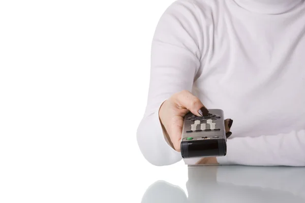 stock image Holding and pointing a remote control