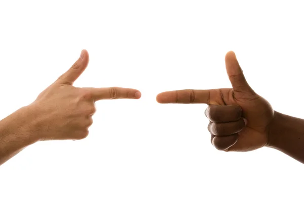 Multiracial händerna pekar — Stockfoto