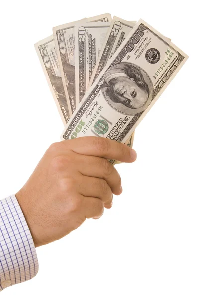 A kezét a dollár számlák — Stock Fotó