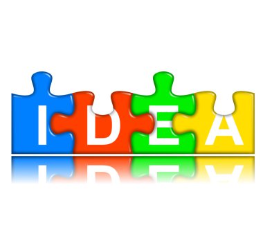 Combined multi-color puzzle with reflection - idea concept clipart