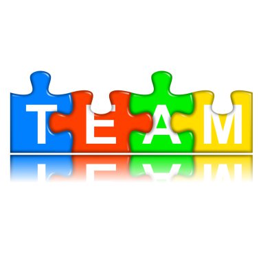 Combined multi-color puzzle with reflection - team concept clipart