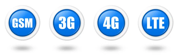 Icona di telecomunicazione blu LTE, 4G, 3G e GSM impostata con ombra — Foto Stock
