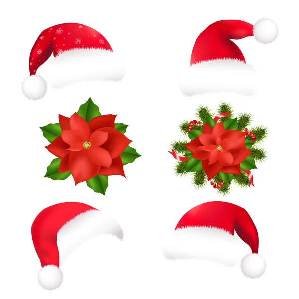 Chapeau de Père Noël Et Poinsettia — Image vectorielle