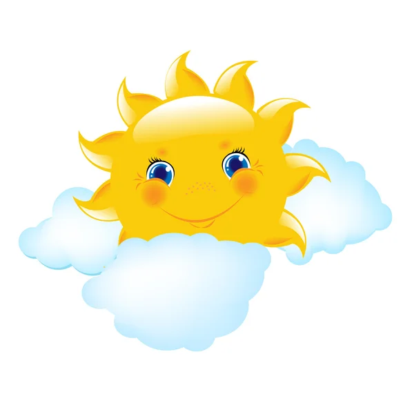 Cartoon Sun And Blue Cloud — Stock Vector