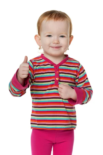 Rödhårig liten flicka håller hennes tumme upp — Stockfoto
