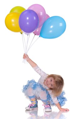 Playful girl with baloons clipart