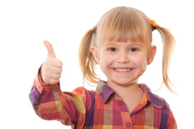 Cheerful girl in casual with thumb up clipart