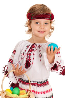 Little smiling Ukrainian girl with Easter basket clipart