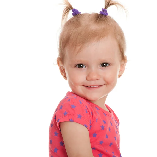 Primer plano retrato de niña alegre en el blanco — Foto de Stock