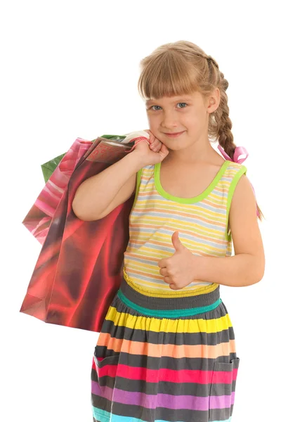 Χαμογελαστό κορίτσι με ψώνια — Φωτογραφία Αρχείου