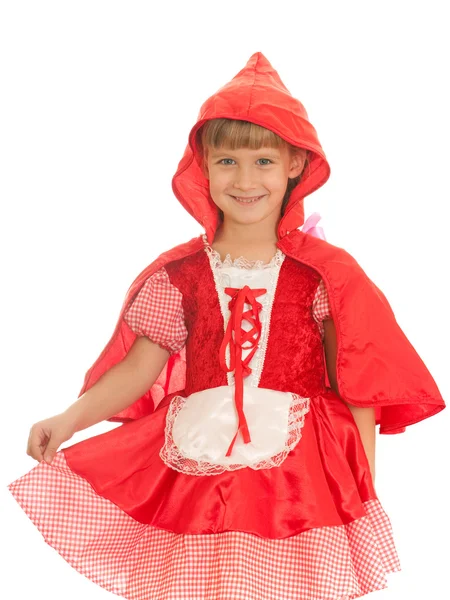Smějící se dívka v červených šatech — Stock fotografie