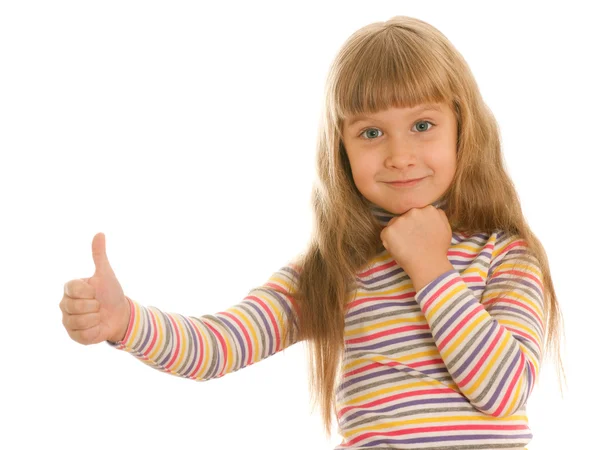 Smilende pige viser sin tommelfinger op - Stock-foto