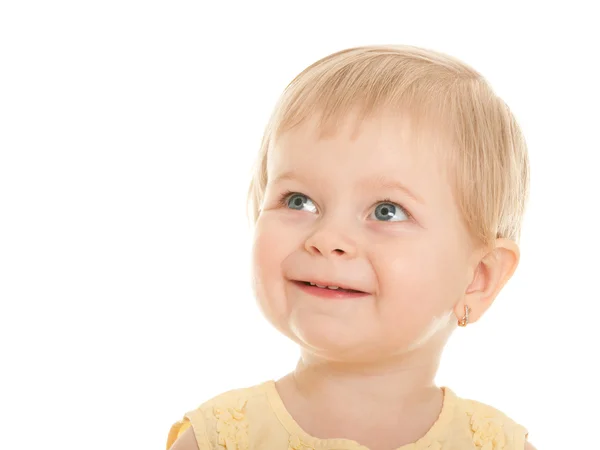 Cheerful little blonde girl with short haircut — Stock Photo, Image