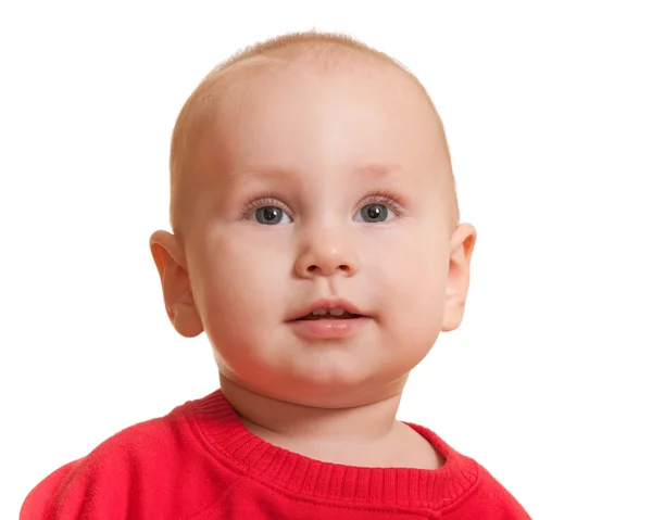 Isolerade potrait för ett litet barn i rött — Stockfoto