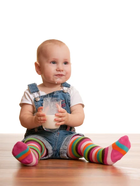 Drinking milk toddler — Stock Photo, Image