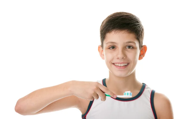 Enfant avec brosse à dents — Photo