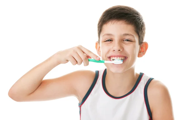 Niño con cepillo de dientes —  Fotos de Stock