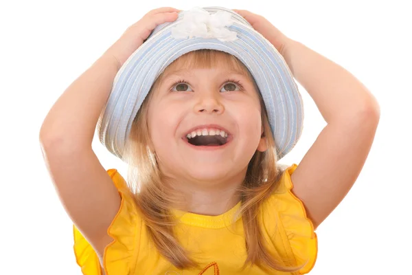 Šťastná dívka v klobouku letní — Stock fotografie