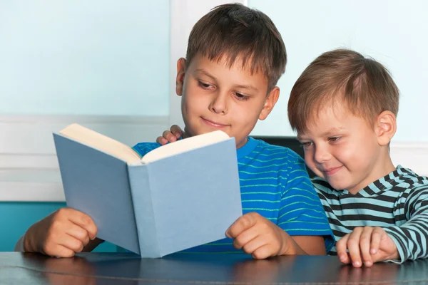 Due ragazzi che leggono alla scrivania — Foto Stock